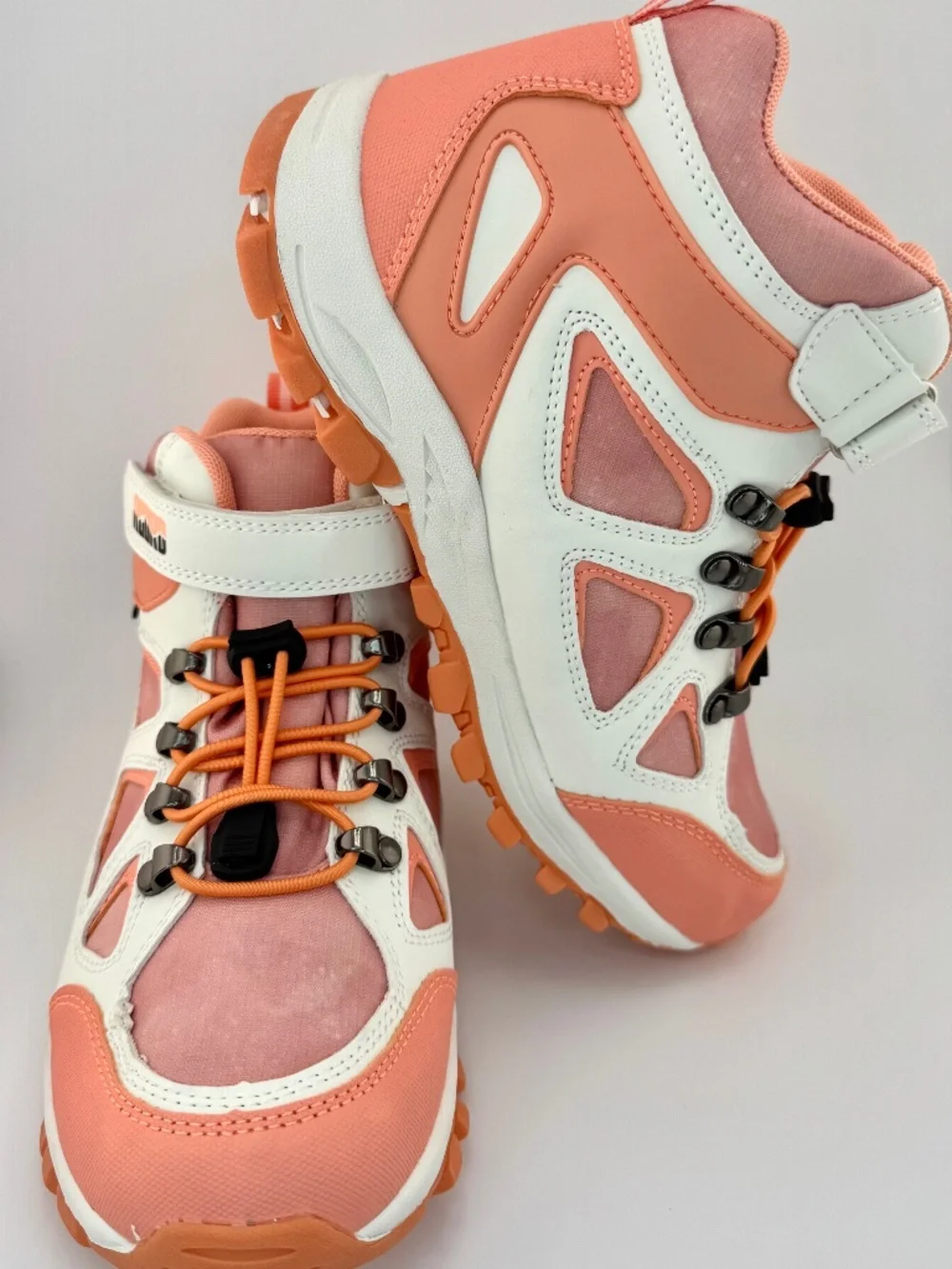 R Cord Hiking Boots/Big Kids/High Top/Drawstring/Peach & White/Waterproof/Sz 5